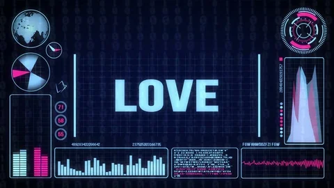 Robot includes a futuristic user interface with the word love Stock Footage 79069234
