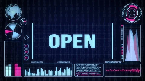 Robot includes a futuristic user interface with the word open Vídeo Stock 79069235