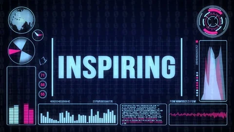 Robot includes a futuristic user interface with the word inspiring Stock-Footage 79069239