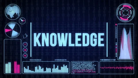 Robot includes a futuristic user interface with the word knowledge Stock Footage 79069242