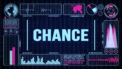 Robot includes a futuristic user interface with the word chance Stock Footage 80678477