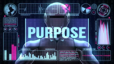 Robot includes a futuristic user interface with the word purpose Video stock 85849095