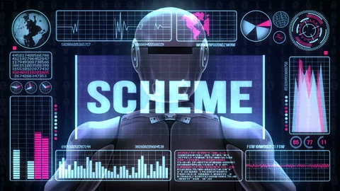 Robot includes a futuristic user interface with the word scheme Stock Footage 85851224