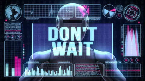 Robot Includes a Futuristic User Interface With the Word Don't Wait Video stock 97636668