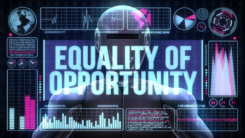 Robot Includes a Futuristic User Interface With the Word Equality of Opportunity Stock Footage 97636679