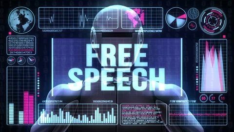 Robot Includes a Futuristic User Interface With the Word Free Speech Video stock 97637281