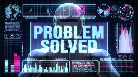 Robot Includes a Futuristic User Interface With the Word Problem Solved Video stock 97730633
