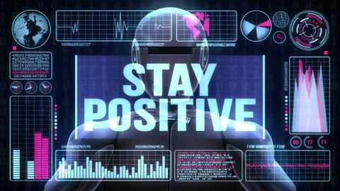 Robot Includes a Futuristic User Interface With the Word Stay Positive Video stock 97730680