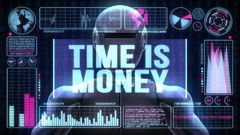 Robot Includes a Futuristic User Interface With the Word Time Is Money Stock-Footage 97730682