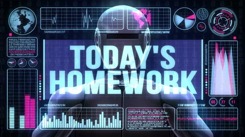 Robot Includes a Futuristic User Interface With the Word Today's Homework Video stock 97730723