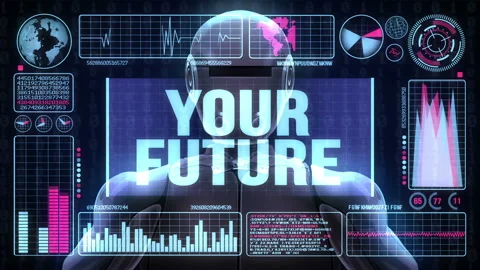 Robot Includes a Futuristic User Interface With the Word Your Future Video stock 97730725