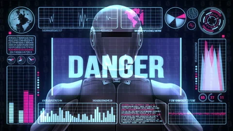 Robot Includes a Futuristic User Interface With the Word Danger Vídeo Stock 120296496