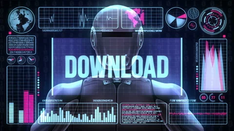 Robot Includes a Futuristic User Interface With the Word Download Stock Footage 120296510