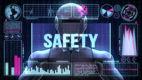 Robot Includes a Futuristic User Interface With the Word Safety Stock Footage 120296851
