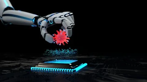 A robot infects the hardware with a virus. 3d illustration. 스톡 일러스트