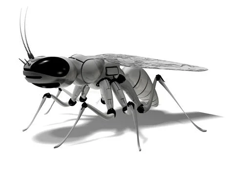 Robot. Insect robot. Cybernetics. 3d rendering mechanical fly Illustrazione stock