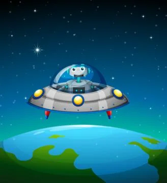 A robot inside the spaceship Stock Illustration