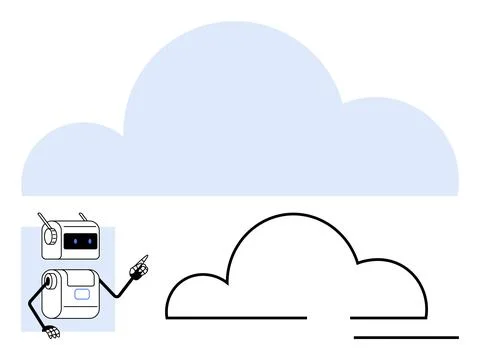 Robot interacting with cloud computing icons, highlighting automation and d.. Stock Illustration