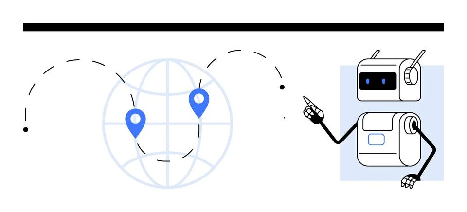 Robot Interacting with Globe for Navigation and AI Concepts イラスト素材