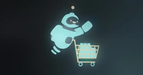 Robot interacting with a shopping cart Stock Footage 313557945