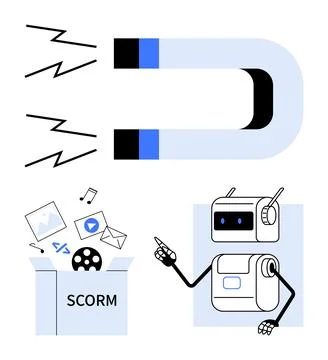 Robot Interaction with SCORM File Extraction Using Electromagnetic Force in Illustrazione stock