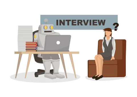 Robot interviewing an office worker. Depicts automation, future job market an Stock Illustration