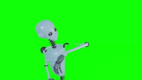 Robot introduces large sign - blank for copy. Looping 3d animation. Stock Footage 79722501