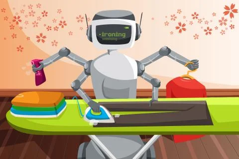 Robot ironing clothes Stock Illustration