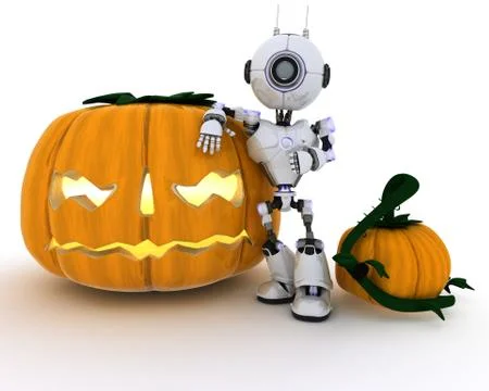 Robot with jack-o-lantern Stock Illustration