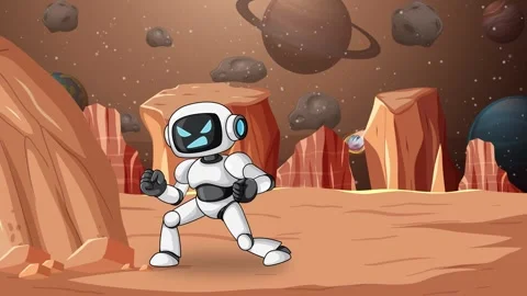 Robot Jetpacks and Fights on Alien Planet Surface Stock Footage 328279233