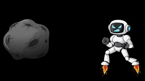 Robot Jetpacks Through Space and Destroys Asteroid with Laser Stock Footage 328279247