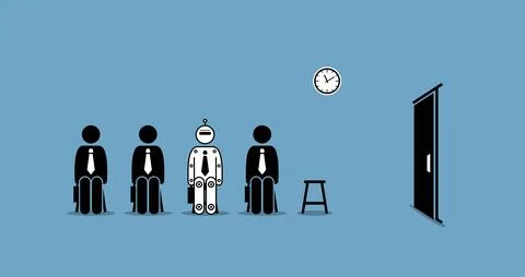 Robot at job interview competing with human for work in technological revolut イラスト素材