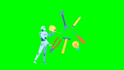 Robot juggles many tools at once. Success of Artificial Intelligence in business Stock Footage 282189407