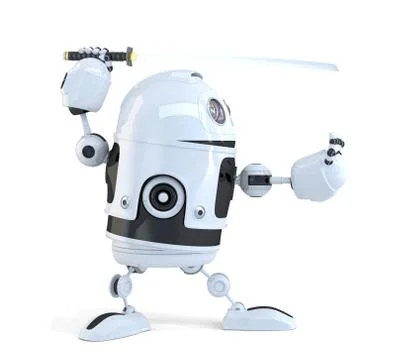 Robot with Katana sword. Technology concept. Isolated. Contains clipping path Stock Illustration