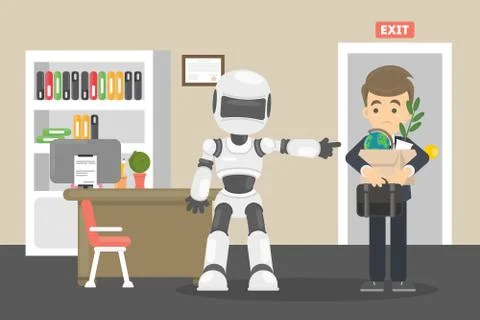 Robot kicked human away. イラスト素材