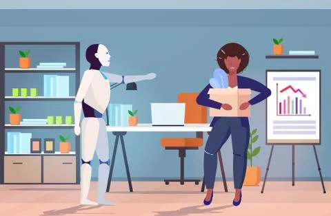 Robot kicked human away from work modern robotic character replacing business イラスト素材