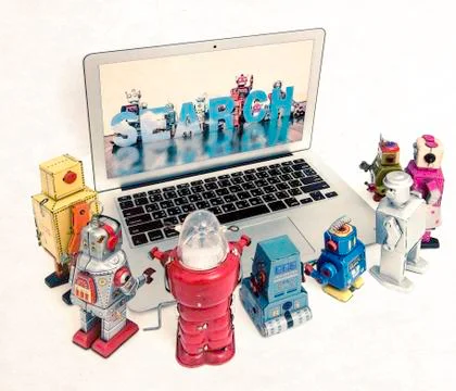 Robot kids  learn about cloud computting Stock Photos