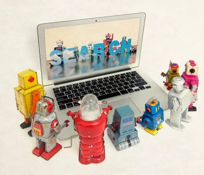 Robot kids  learn about cloud computting Stock Photos