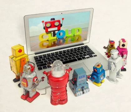 Robot kids  learn about cloud computting Stock Photos