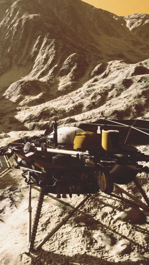 Robot lands on alien surface to explore and gather data from distant planet Stock Footage 334186916