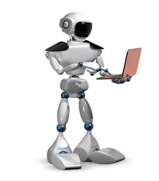 Robot with a laptop Stock Illustration