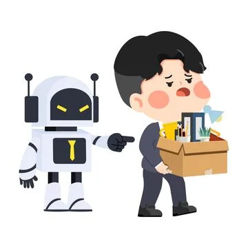 Robot Laying off Human Employee Stock Illustration