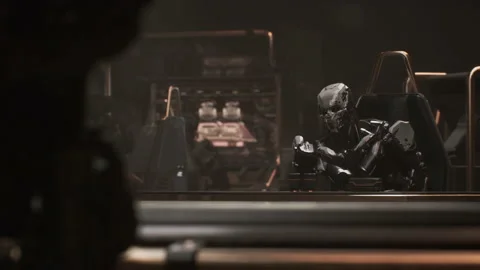 Robot leader talking while reading the information on the screen 02 库存影片 163644005