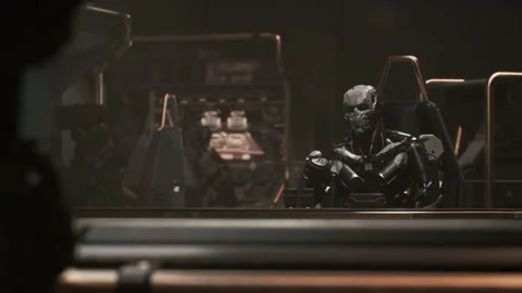 The robot leader talks while he is happy with the victory 02 Stock Footage 163913453