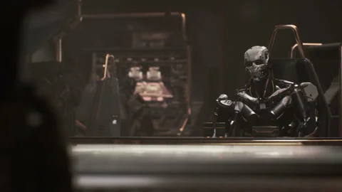 The robot leader talks while he is happy with the victory 03 Stock Footage 163915484