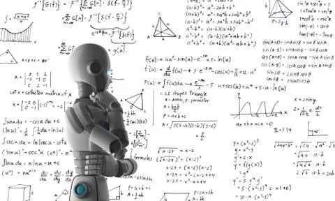 Robot learning or solving problems, artificial intelligence in futuristic tec Illustrazione stock