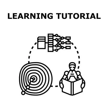 Robot learning tutorial with neural network algorithm Illustrazione stock