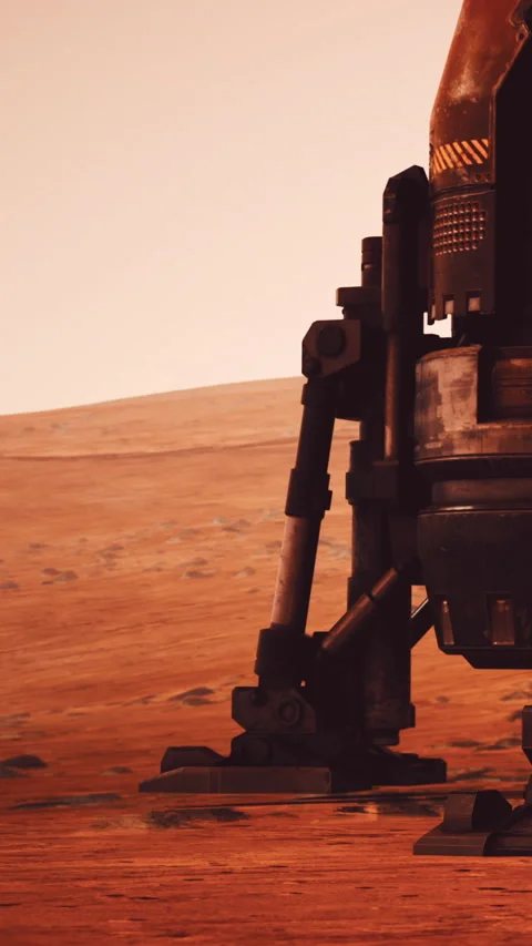 Robot leg on the surface of Mars during a mission to explore the planet Stock Footage 337902173