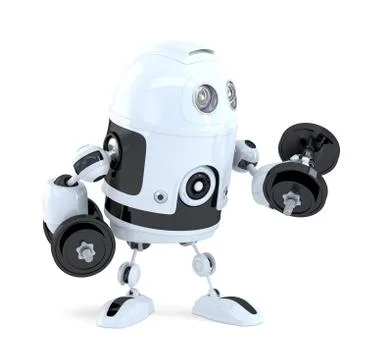 Robot lifting dumbbells. Technology concept. Isolated. Contains clipping path Stock Illustration