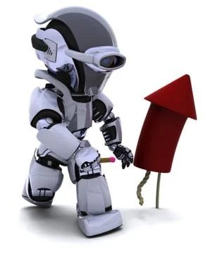 Robot lighting a firework Stock Illustration